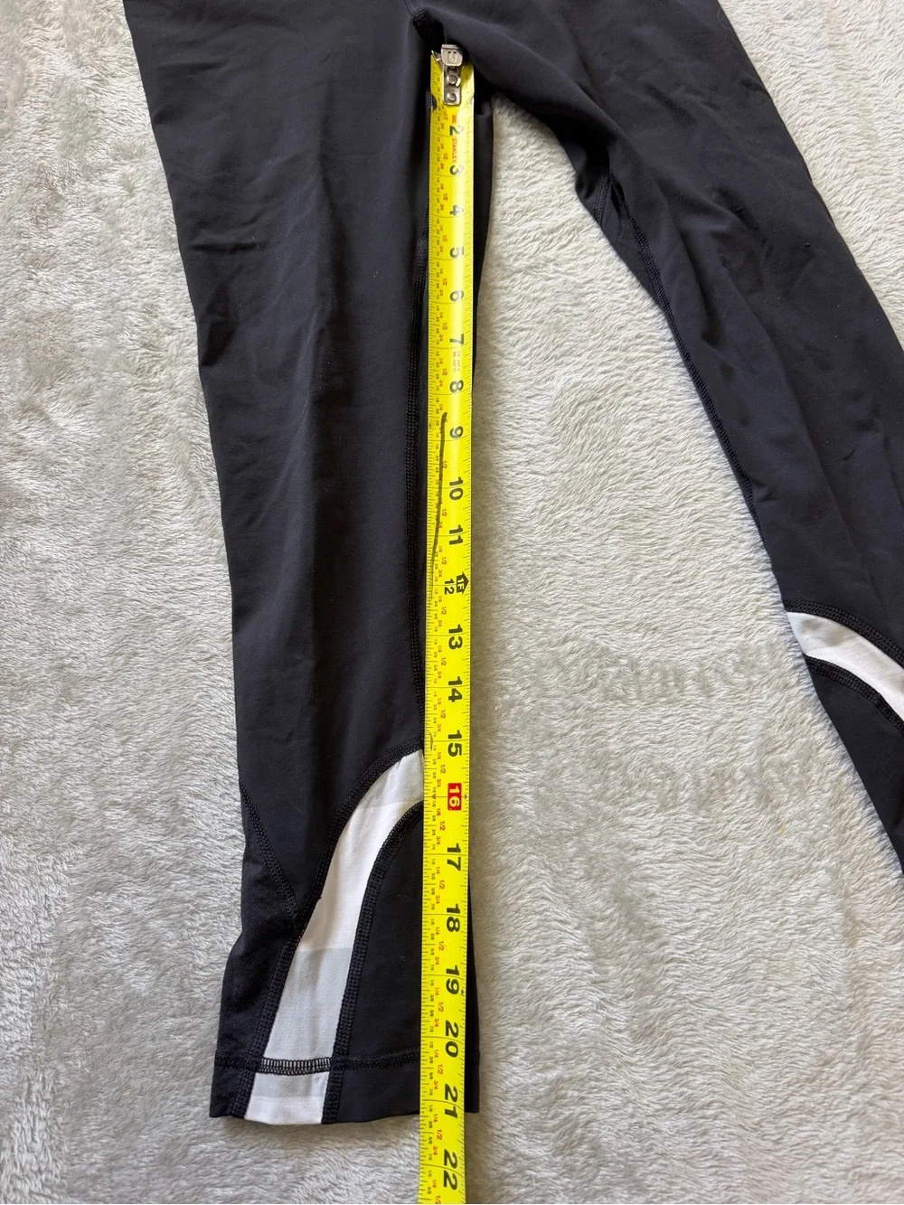 lululemon athletica Black Capris Leggings with White Waistband and Calf Accents